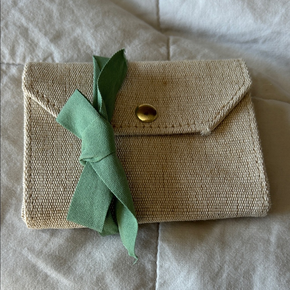 Sezane Cream and Green Women's Wallet